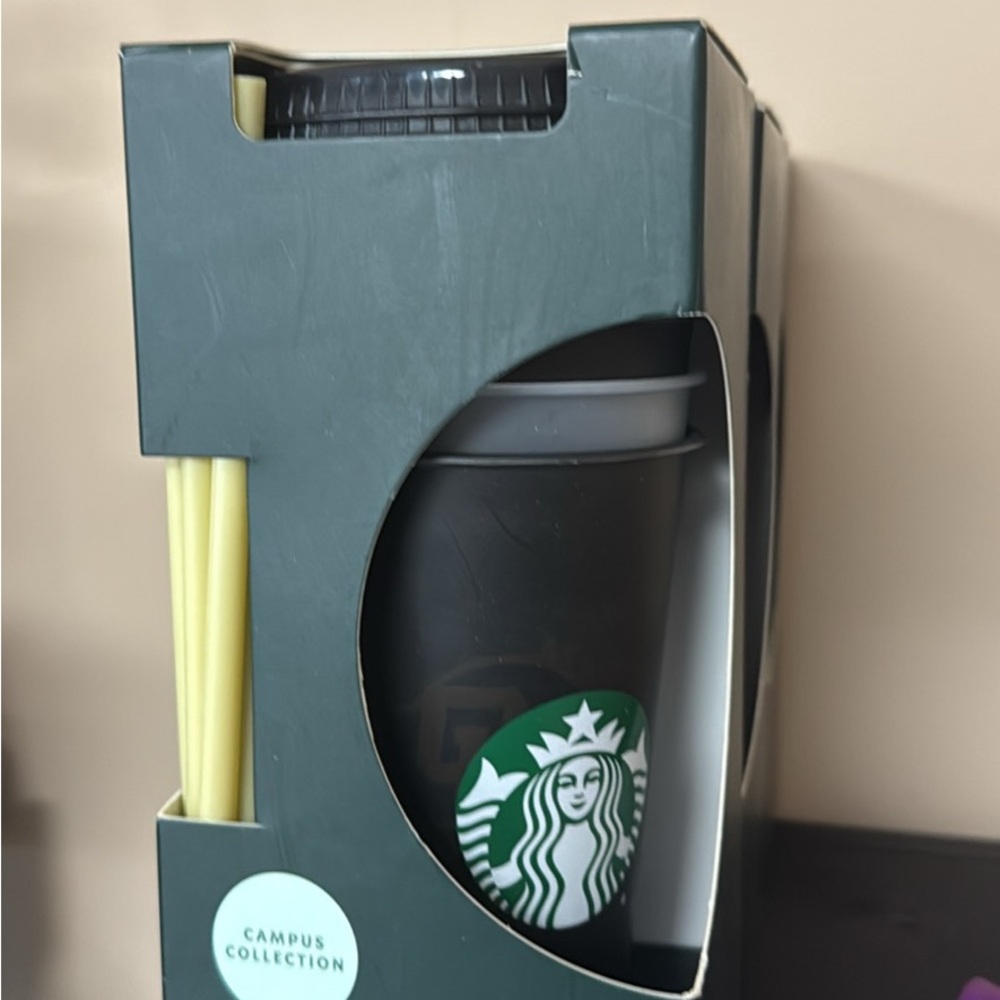 Starbucks Black Tumbler with Green Logo and Yellow Straws 3 per pack